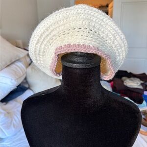 Elegant White and Pink Crochet Hat